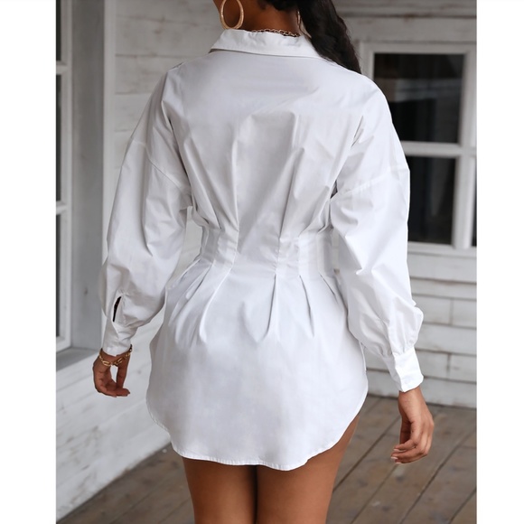 White Waist Fitted Drop Shoulder Buttoned Shirt - Picture 4 of 17